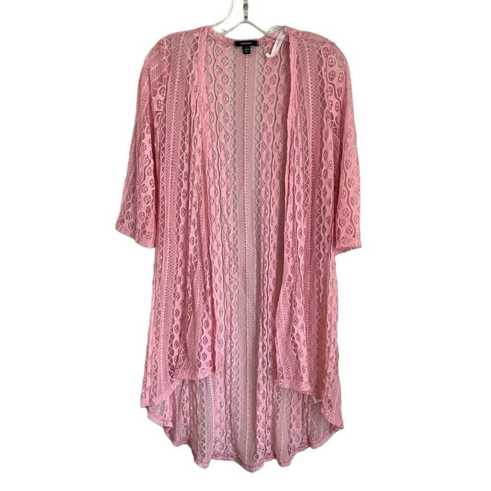 Espresso Womens Drape Open Front Sheer Lace Duster Pink Cardigan Size Large